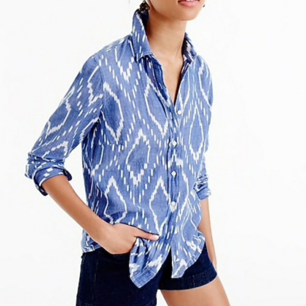 Blue Ikat Button-Down Women's Shirt